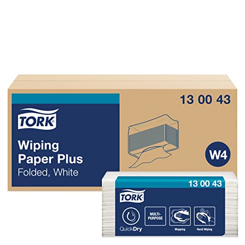 Tork 130043 Wiping Paper Plus / 2 Ply Absorbent Multipurpose Paper Sheets Suitable for Tork W4 Top Pak System / White / 38.5cm x 10.8cm / 200 Sheets