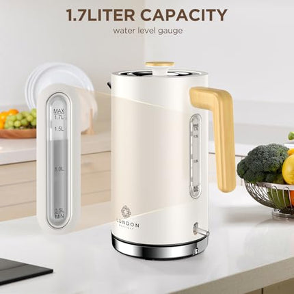 London Boutique Electric Kettle, Stainless Steel kettles Electric, Cordless Fast Boil Electric kettle with Wood Effect, Boil Dry Protection,