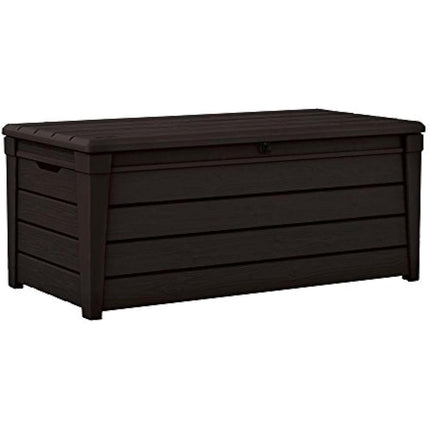 Keter Brightwood 454L Outdoor 60% recycled Garden Furniture Storage Box Brown Wood Panel Effect Fade Free All Weather Resistant Safe and Secure Zero Maintenance 2 year Warranty