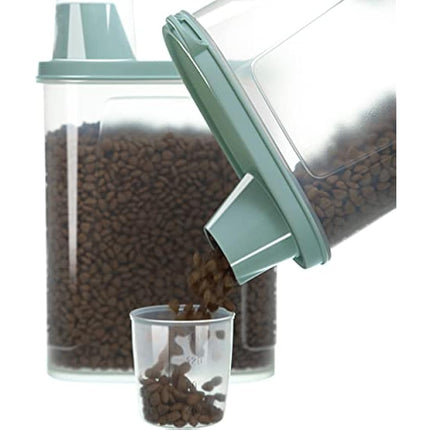 Citylife 2 Pack Dog Food Storage Container Airtight Cat Pet Food Storage Container with Measuring Cup Pour Spout Food Dispenser for Dog Cat Bird, 18.8 * 9.2 * 30 cm, 2 * 2.3 L (Green)