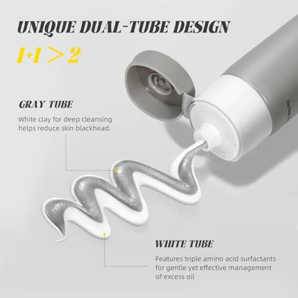 VGO Face Cleanser, Face Wash of Double Care and Effects, Cleansing Mud Mask & Amino Acid Cleansing Double Tube in 1 Facial Cleanser for All Skin Types (100g)