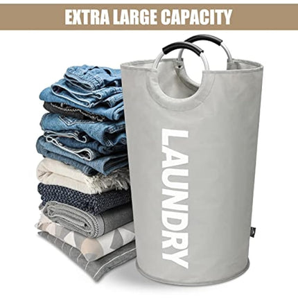 DOKEHOM 90L Large Laundry Basket, Collapsible Laundry Bag, Freestanding Tall Clothes Hamper, Foldable Washing Bin (Grey)