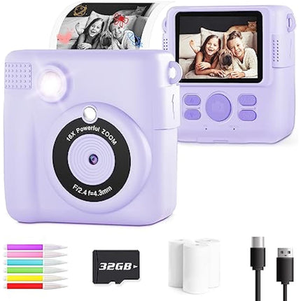 OPERHOO Kids Camera Girls Boys, Kids Instant Print Camera Toy 3-14 Year Old, 1080P HD Kids Digital Camera with Photo Paper Birthday Gifts 3 4 5 6 7 8 9+ Year Old Girl 6 Colour Pens 32GB SD Card