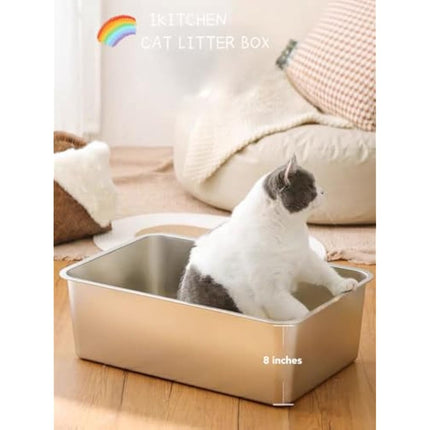 IKITCHEN Stainless Steel Cat Litter Box, Large Metal Litter Box for Cats Rabbits, Never Absorbs Odors,Stain Free, Rustproof, Non Stick Smooth Surface, Anti-slip Rubber Bottom, 19.5"L x 13.5"W x 8"H