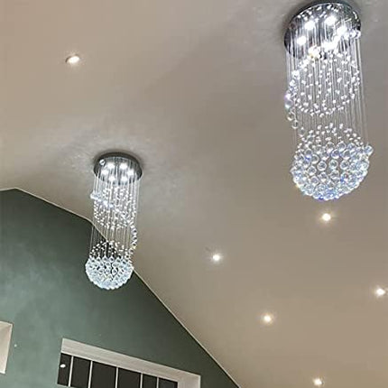 A1A9 Modern Crystal Chandelier Lighting, Clear K9 Glass Crystal Ceiling Light, Luxurious Spiral Sphere Flush Mount Lights for Living Room Hallway Foyer Entryway Corridor, Size: D40cm H110cm