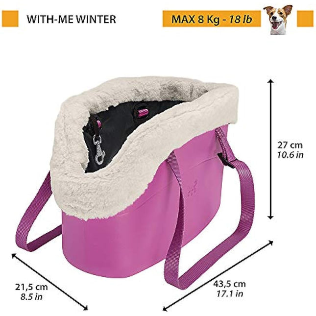 Ferplast Carrier bag for dogs WITH-ME WINTER, made of EVA, Soft rubber plastic, with faux-fur lining, Adjustable handles, Safety belt included, 21.5 x 43.5 x h 27 cm Dove grey