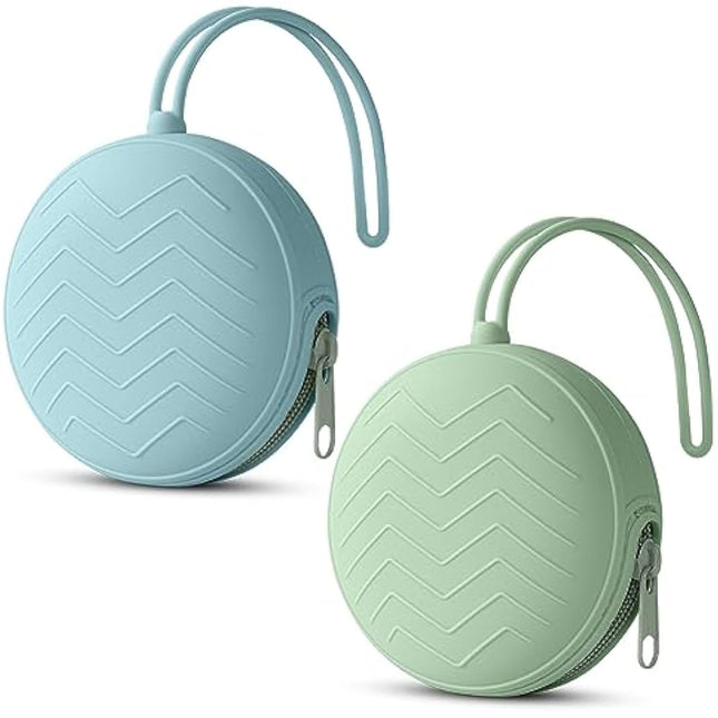 Aolso Dummy Holder Case Set, 2PCS Silicone Dummy Holder Case, Baby Dummy Holder Case, Pacifier Holder Case, Portable Soother Pods for Baby, Baby Pacifier Case for Travel, Home (Green/Blue)