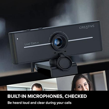 Creative Live! Cam Sync 4K UHD USB Webcam with Backlight Compensation, Up to 40 FPS, 95° Wide-angle Lens, Privacy Lens, Built-in Mics, Plug & Play for PC and Mac