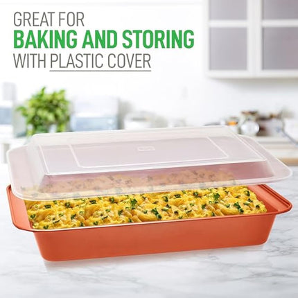 NutriChef 5 Piece Baking Pan Set - PFOA, PFOS, PTFE Free Flexible Nonstick Carbon Steel Bakeware Set - Home Kitchen Bake Pan Cookie Sheet Stackable Baking Tray Set w/Black Silicone Handles