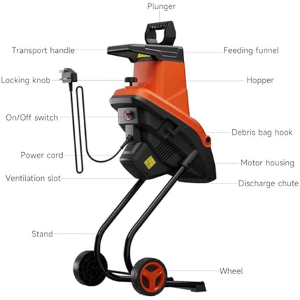 AIVOLT 2500W Garden Shredder, Electric Wood Chipper, Crush up to 45mm, 3600rpm Speed, 10m Power Cable, Reversible Steel Blades with Detachable 50L Collection Bag for Garden Debris, Leaves and Branches