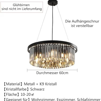 AHXIAOZN Modern Crystal Chandelier, 60CM Round Crystal Hanging Lamp, Modern Ceiling Light for Living Room, Hallway, Balcony, Kitchen, Bedroom Decorative