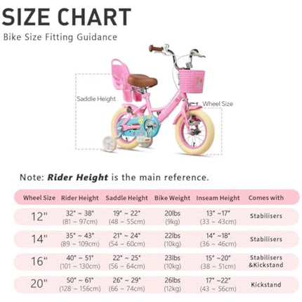 Glerc Maggie 16 Inch Kids Bike for 2-13 Years Old, Girls Bicycle with Doll-Seat & Basket & Stabilisers & Kickstand, Multiple Colors