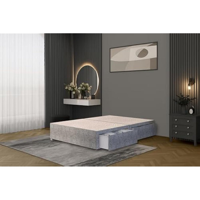 Bed Centre Tweed Gray Flexby Divan Bed Base - Headboard And Storage Drawer (Single, Small Double, Double, King and Super King Size (Small Double, Divan Base with 2 Drawer Same Side No Headboard)