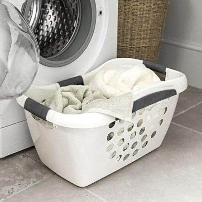 Lakeland Easy Load White Plastic Laundry Washing Basket 50L – Comfortable Hip Rest Non-Slip Handles