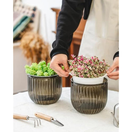 Josteve 6.5 Inch 2 Pcs Self Watering Hanging Planter Indoor Plant Pots with Drainage Holes, Outdoor Hanging Planters Flower Pot Basket, Visible Water Level, Plant Hanger Home Decor, Gardening