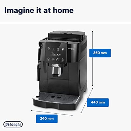 De'Longhi Magnifica ECAM222.20.B, Automatic Coffee Machine with Milk Nozzle, Bean to Cup Espresso Machine with 4 One-Touch Recipes, Soft-Touch Control Panel, 1450W, Black
