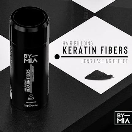 BY MIA Hair Building Keratin Fibers, Black 21g | Hair Fibres for Thinning Hair | Hair Thickener Powder Fiber | Hair loss Concealer for Women & Men