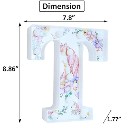 Vimlits Unicorn Light Up Letters, LED Letter Lights Warm White Alphabet Sign Unicorn Gifts for Girls Birthday Unicorn Party Decorations Bedroom Night Light Christmas Valentine Wall Table Decor - T