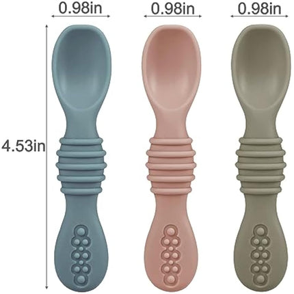 PandaEar 3 Pack Baby Suction Plates for Weaning with Spoons, Silicone Toddler Plates for Childrens Kids, Unbreakable Divided Baby Plate with Suction, Non-Slip, Non-Toxic, BPA Free (Blue Red Brown)