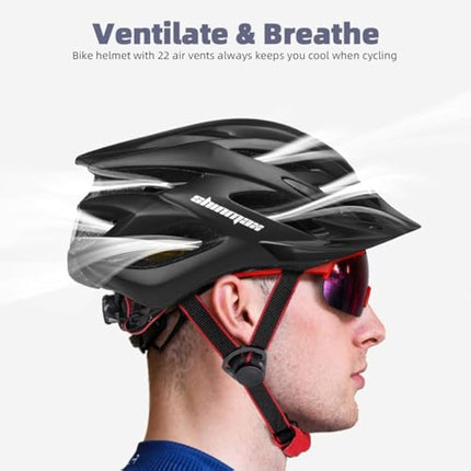 Shinmax Bicycle Helmet with Safety LED Light CE Certified Bike Helmet Adjustable Mountain & Road Cycle Helmet for Men Women Adult Cycling Helmet with Detachable Visor Lightweight MTB Helmet