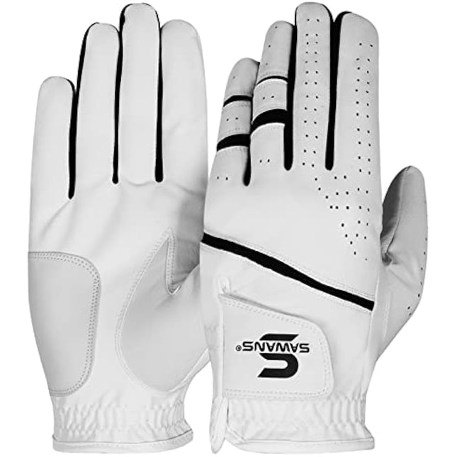 SAWANS Golf Glove Men's Durable Premium Leather Left Hand Right All Weather Grip Golfer Gloves Non Slip Flexible Golfing