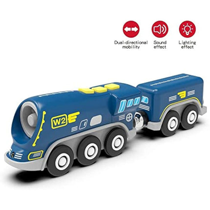 TOPLIVING Wooden Train Track Accessories Battery Powered Locomotive Train, Powerful Engine Toy Carriage for Railway Tracks, Sci-Fi Carriage Collection Suitable for All Brands of Railways