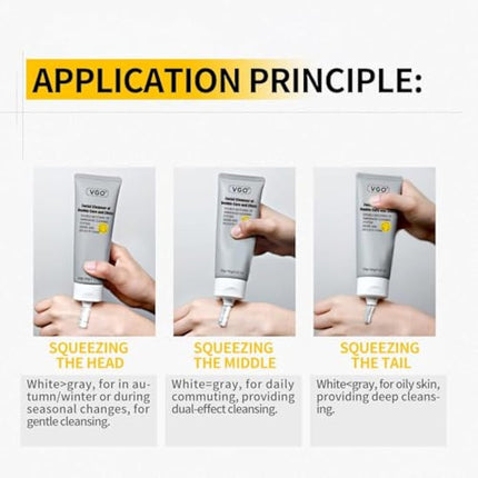 VGO Face Cleanser, Face Wash of Double Care and Effects, Cleansing Mud Mask & Amino Acid Cleansing Double Tube in 1 Facial Cleanser for All Skin Types (100g)