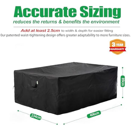 F&J Outdoors Garden Furniture Covers Heavy Duty UV Resistant Tear Resistant Garden Table Cover Waterproof Windproof Sectional Sofa Extra Large Garden Furniture Cover, Black, 406x234x89cm