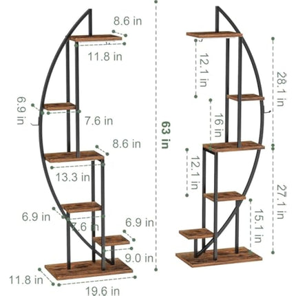 BACEKOLL Plant Stand Indoor with Grow Lights, 6 Tiered Tall Plant Shelf, Metal Plant Stand for Indoor Plants Multiple, Half-Moon Plant Rack Display Shelf, 2 Pcs Plant Holder for Living Room, Patio