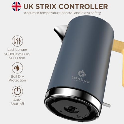 London Boutique Electric Kettle, Stainless Steel kettles Electric, Cordless Fast Boil Electric kettle with Wood Effect, Boil Dry Protection,