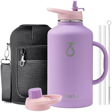 Trebo Stainless Steel Bottle - 2L Large Size, Double Wall Insulated Sports Bottle, Wide Mouth, Keeps Cold Water for 48 Hours, Purple