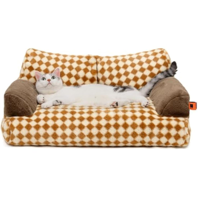MEWOOFUN Stylish Cat Bed for Indoor Cars Large - Fluffy and Soft Cat Sofa Small Dog Sofa Bed for Dogs and Cats - 66x48cm Cute Pet Bed Couch with Non-slip Bottom, Brown