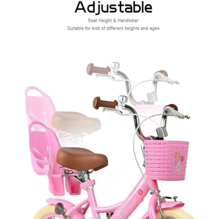 Glerc Maggie 16 Inch Kids Bike for 2-13 Years Old, Girls Bicycle with Doll-Seat & Basket & Stabilisers & Kickstand, Multiple Colors