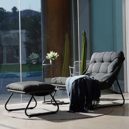 Grand patio Sun Lounger for garden, Garden lounger with Side Table and footstool, Recliner Chair with Removable Cushion for Adults, Reclining Garden chairfor Patio, Living Room, Outdoor, Dark Gray