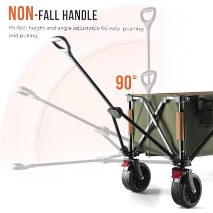Overmont 150kg Festival Camping Trolley on Wheels - Heavy Duty Folding Beach Wagon Cart with Extra Wide Wheels, Adjustable Handle, Portable for Outdoor, Garden, Shopping, Fishing - Green