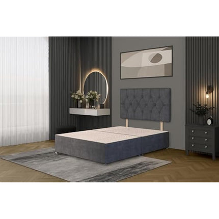Bed Centre 3FT Single Charcoal Plush Divan Bed Base with Matching Headboard – Stylish Upholstered Platform | No Drawers | UK Made | Durable & Modern Design