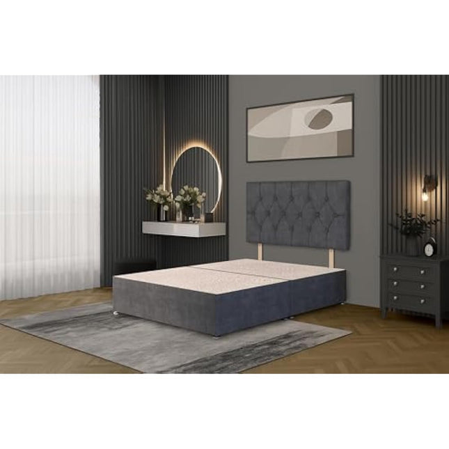 Bed Centre 3FT Single Charcoal Plush Divan Bed Base with Matching Headboard – Stylish Upholstered Platform | No Drawers | UK Made | Durable & Modern Design