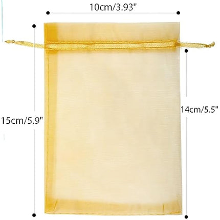 G2PLUS Gold Organza Gift Pouches, 10x15 CM Medium Organza Favour Bags, 100 PCS Wedding Jewelry Bags, Clear Mesh Pouches Perfect for Wedding, Christmas, Birthday, Anniversary
