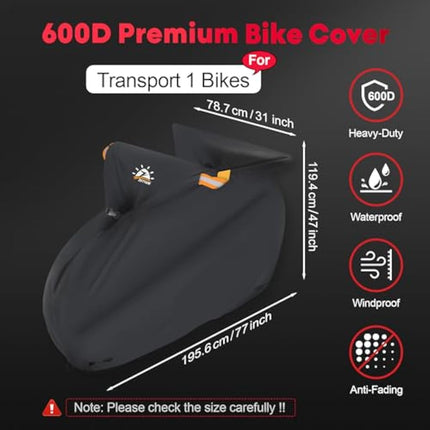 Zettum Bike Cover for Transport 1 Bikes - Bike Covers for Outside Storage on Rear Bike Rack Waterproof Outdoor & Heavy Duty, 600D PU Coating Bicycle Rack Covers for 1 Bikes on Car Hitch Travel Storage