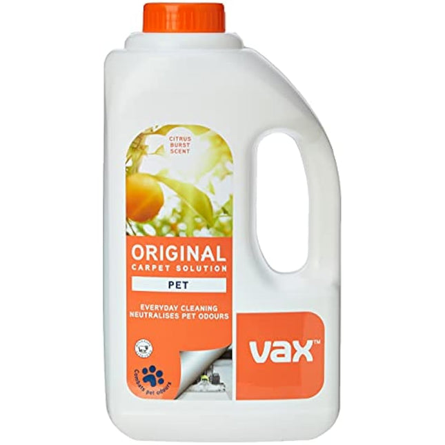 Vax Original Pet 1.5L Carpet Cleaner Solution, Stain Remover Shampoo, Citrus Burst Scent, Neutralises Pet Odours, 1-9-142054, White