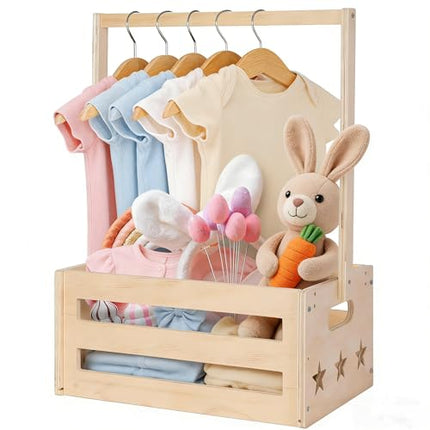 XQLY Wooden Shower Crate Closet with Hanging Rod and Storage Basket, Contemporary Closet for New Parents, Perfect for Shower Gifts, Shelf Baskets