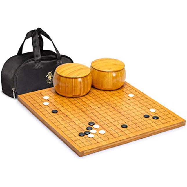 Bamboo 2-Centimeter Etched Reversible 19x19 / 13x13 Go Game Set Board with Single Convex Melamine Stones and Bamboo Bowls Set - Classic Strategy Board Game (Baduk/Weiqi)