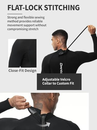 Owntop Men's Full Length 3/2mm Wetsuit, Ultra-Stretch Long Sleeve Winter Wetsuit, Back Zip Adult Neoprene Surfing Diving Wet Suit, Men Black L