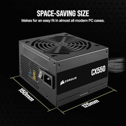 CORSAIR CX550 80 PLUS Bronze Non Modular Low-Noise ATX 550 Watt Power Supply - UK - Black