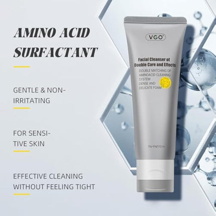 VGO Face Cleanser, Face Wash of Double Care and Effects, Cleansing Mud Mask & Amino Acid Cleansing Double Tube in 1 Facial Cleanser for All Skin Types (100g)