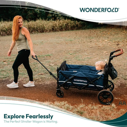 Wonderfold X2R Push & Pull Quad Stroller Wagon - Sapphire Navy