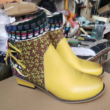 Handmade Ethnic Embroidered Ankle Boots - Vintage Bohemian Short Boots for Women