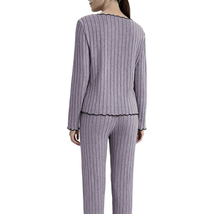 European And American-style Solid-color Ruffled-edge Minimalist Pajama Set