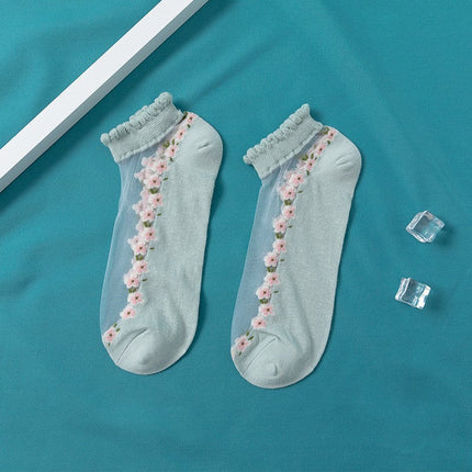Women's Thin Spun Glass Lace Crystal Boat Socks