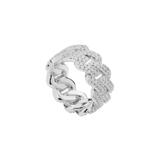 Iced Prong Cuban Ring - Silver